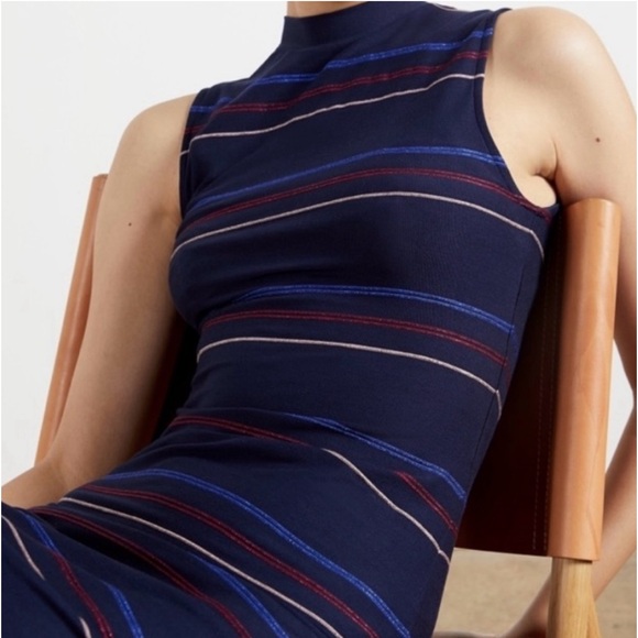 Ted Baker Erlo Striped Sleeveless Bodycon Midi Dress In Navy - Picture 11 of 14